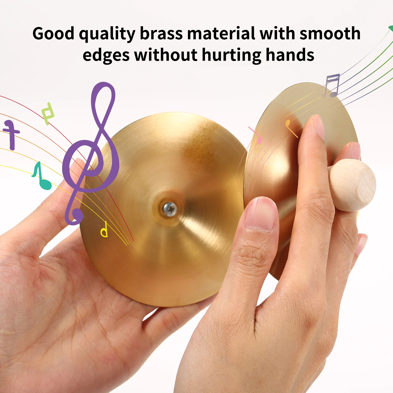 1Pair Copper Cymbal Mini Finger Cymbal 3.5 Inches Wooden Handle Finger Orff Instrument Children Percussion Teaching Aids