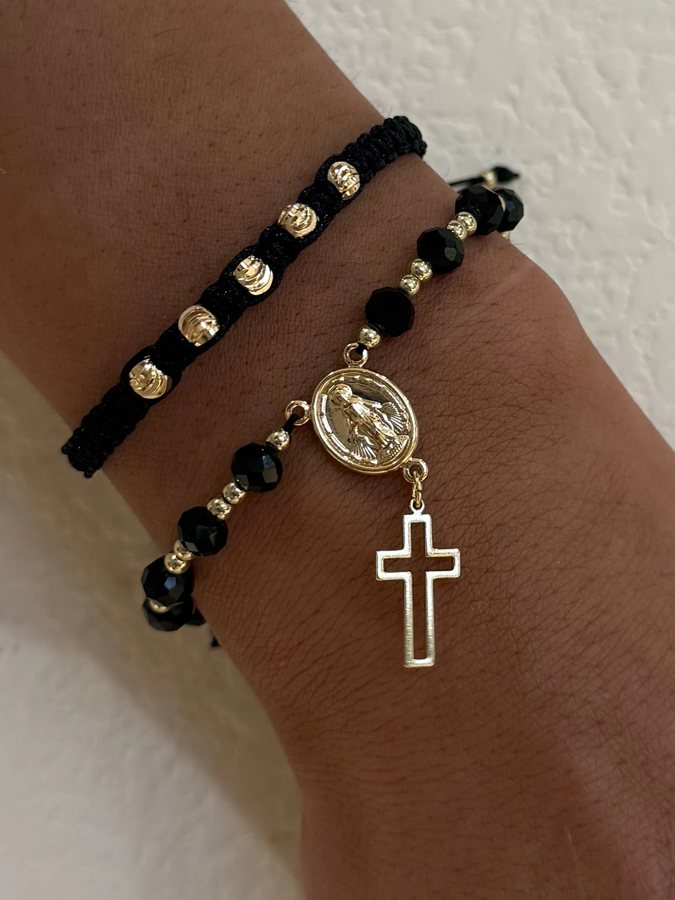 Minimalist Cross Artificial Crystal Bracelet Set for Daily Jewelry