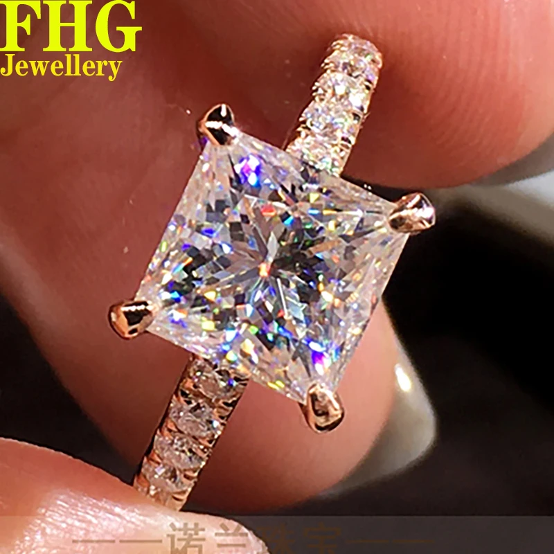 

Женское кольцо из твердого золота 6789 карат, с квадратным муассанитом