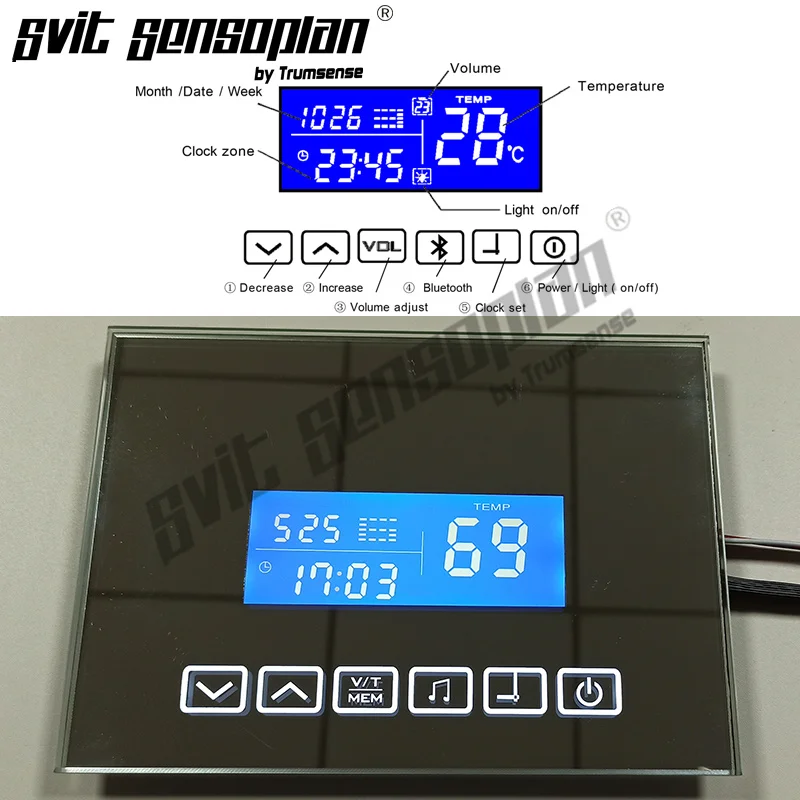 Super Thin Led Mirror Touch Sensor Switch Painel Tempo e Temperatura Data Display Controle de Luz Espessura Trumsense-k3015dbl