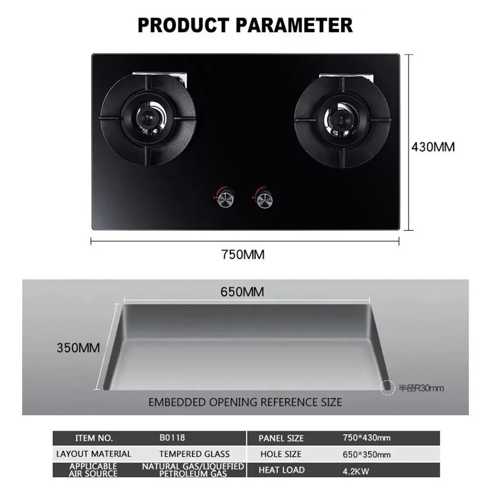 Gas Stove Natural Gas Tempered Glass Gas Stove Household Embedded Copper Cover Dual-cooker Cooktop 6