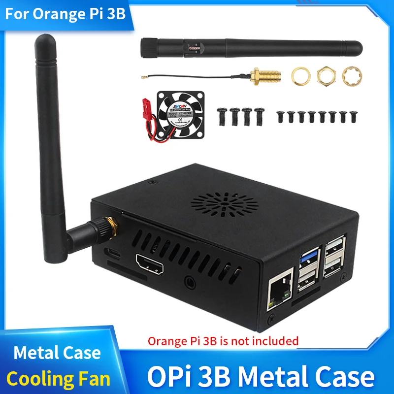 Shell Alaranjado do Metal do Case do pi 3b com fã Antena Opcional Heatinks de Alumínio Passivo Ativo Dissipação do Calor