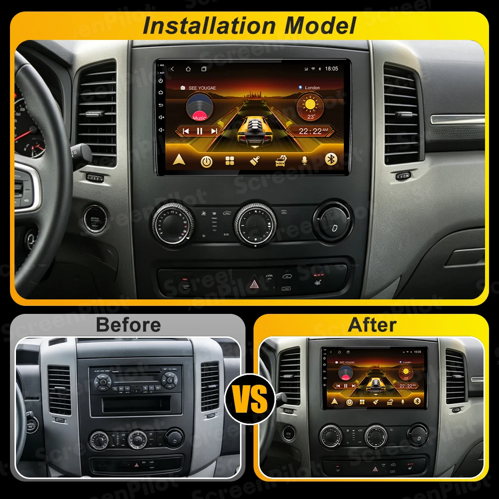 Radio para Auto con Sistema Inteligente Android 16 para Mercedes-Benz Sprinter y Volkswagen Crafter 2006, Pantalla Táctil Carplay, 8 Núcleos, Wifi 2