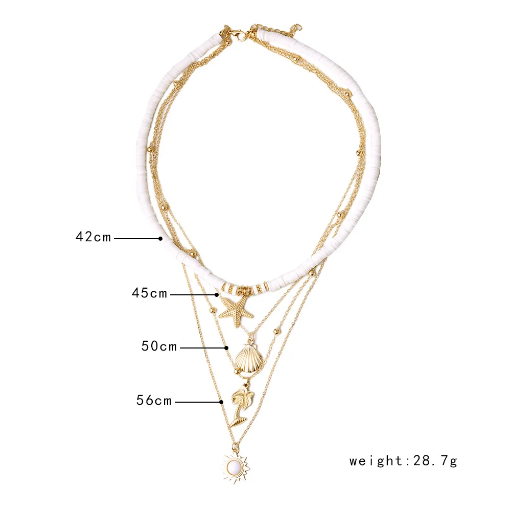 Fashion New Bohemia Soft Clay Shell Star Sun Pendant Chain Layered Necklace for Women Girls Summer Beach Simple Layered Necklace - Image 6