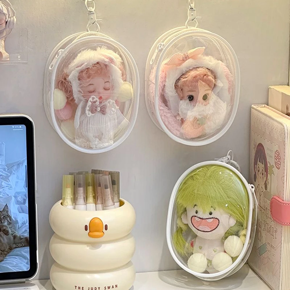 Clear Doll Outdoor Bag Mini Plush Dolls Storage Pouch For 15cm Plushy Doll Anime Cartoon Nendroid Toy Organzier storage bag toy storage case doll bag