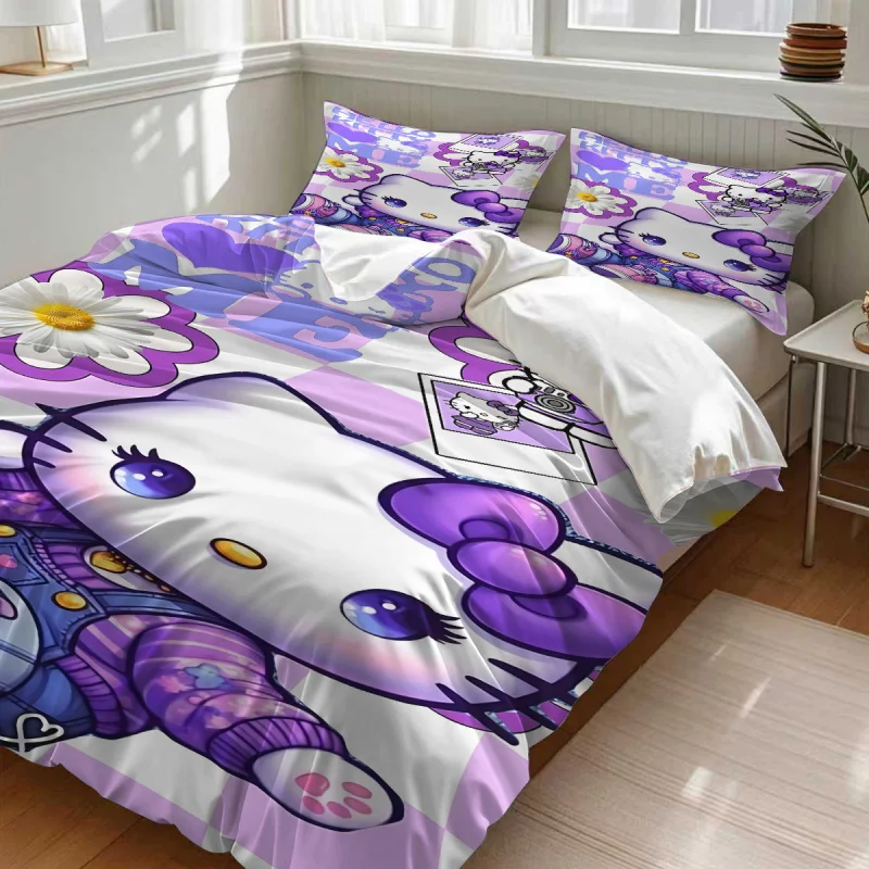 Hello Kitty Bedding Set 3PcsPink Swirl Print Duvet Cover with PillowcaseAnime Cartoon Bed Linen for Girls Kids Bedroom Decor 6