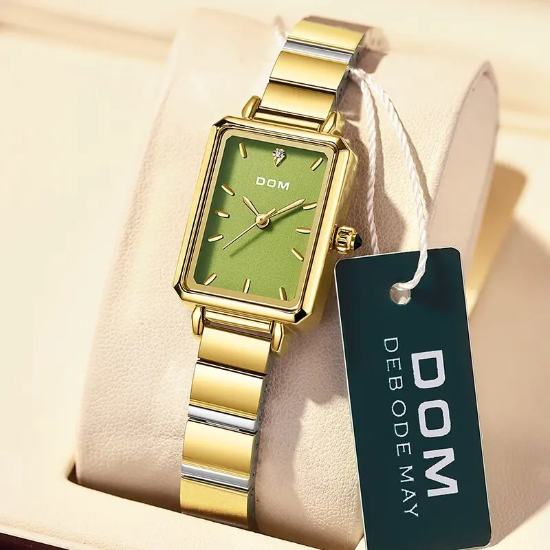 

DOM 1760 новые роскошные женские часы, элегантные кварцевые часы с прямоугольным циферблатом, браслет со стразами, подарок, оригинальные женские мини-часы
