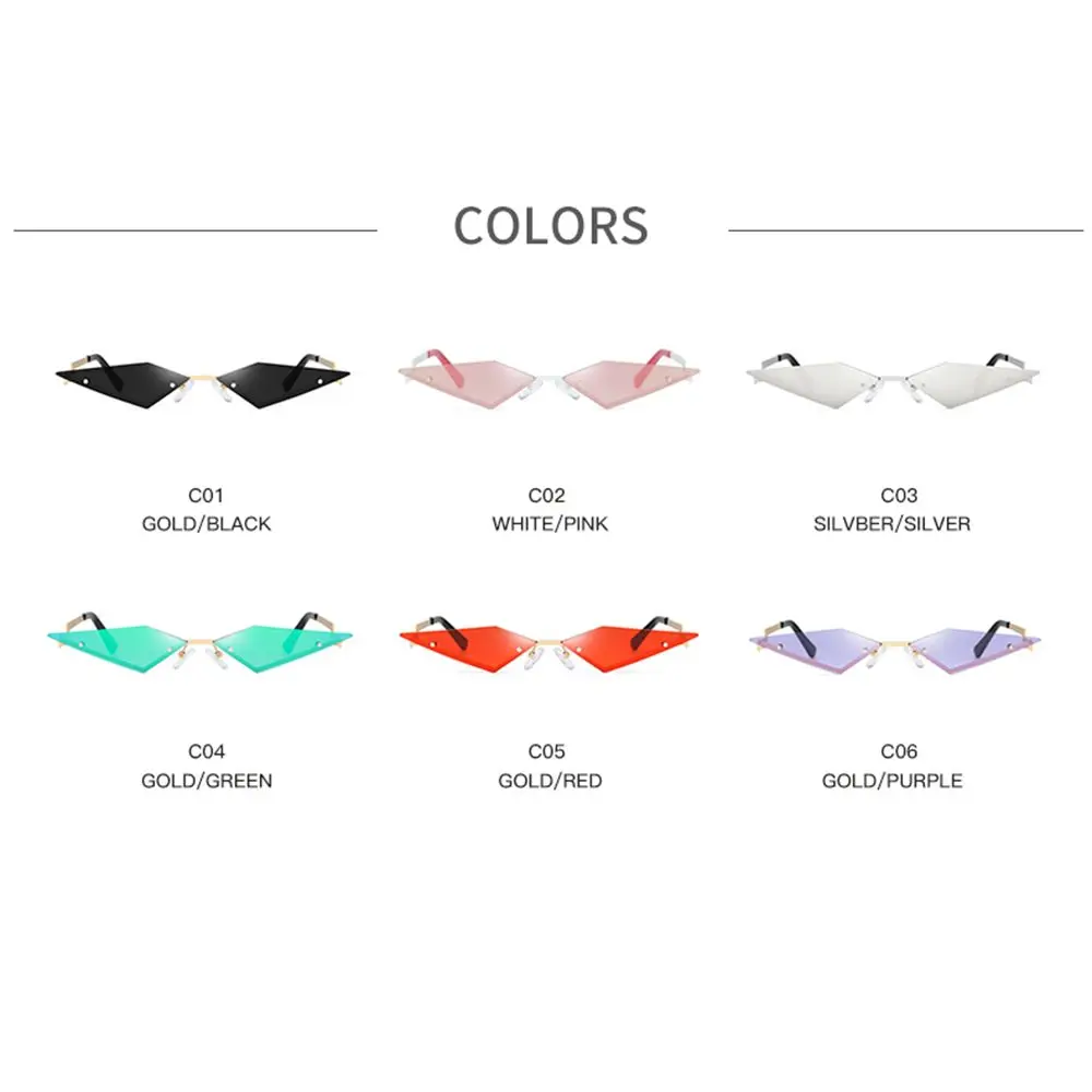 Narrow Trending UV400 True Film Lens Diamond Shape Fashion Women Sunglasses Rimless Sun Glasses