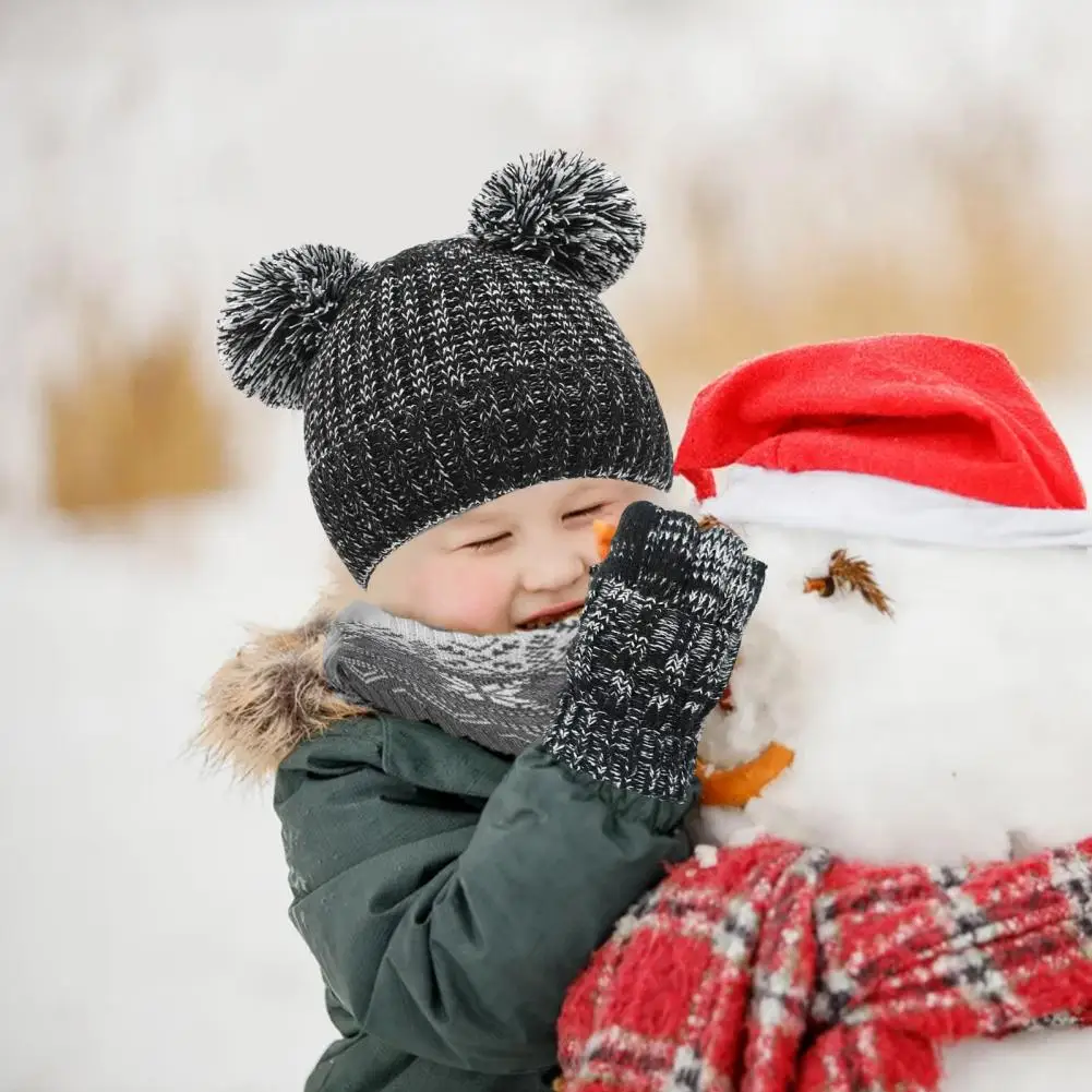 Kids Winter Hat Set Kids Thermal Lined Beanie Gloves Scarf Warm Plush Knitted Children's Hat Scarf Glove Set with for Boys