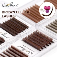 NATUHANA Brown Ellipse Flat Eyelashes Extensions Matte Faux Lashes Split Tips Soft Light Weight Ellipse Shaped Makeup Tools 1