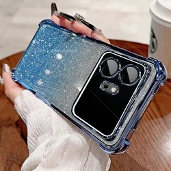 Glitter Plating Shockproof TPU Silicone Case with Lens Protection Film - Transparent - Honor 600 (Blue)