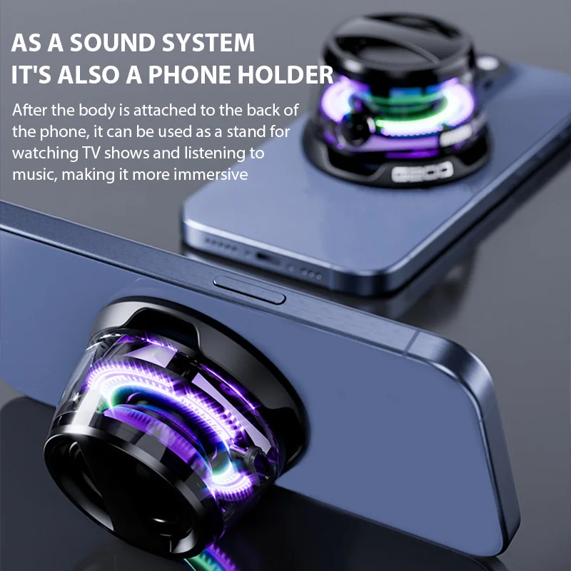 Outdoor Magnetic Bluetooth Speaker Wireless Portable Mini Travel Stereo Speaker with RGB Color Light and Phone Holder for Ios