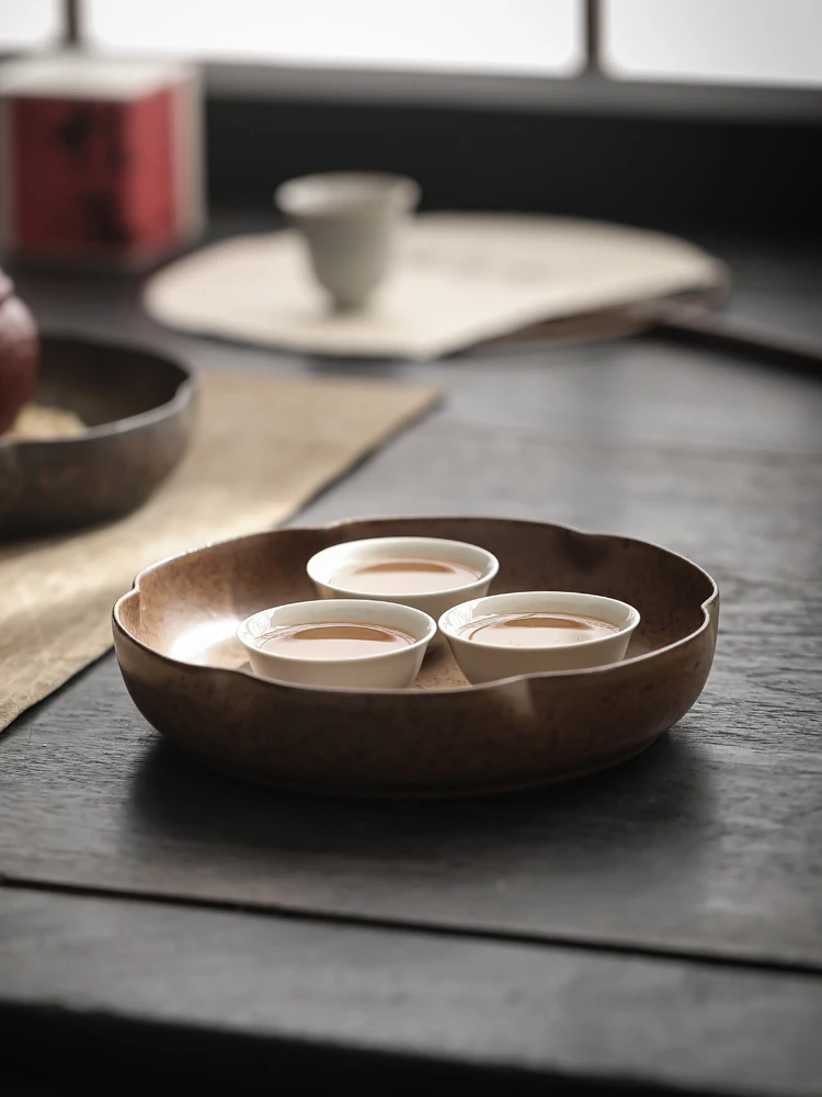 Small Size Cerc Tea Tray Sand Clay Tea Pot Holder Water Storage Gongfu Tea Set Rustic Sle Home Commercial Tea Room Display