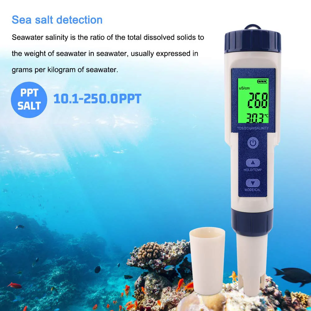 Five in one water quality detector 9909 multifunctional water pen pH acidity meter salinity meter TDS quality detection pe
