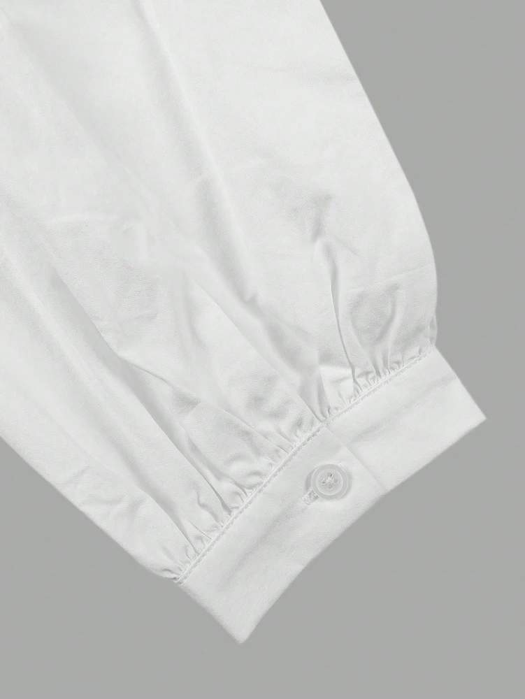 Damen Lässige Bluse mit Puppenkragen, Elegantes Hemd mit Spitzenbesatz und Peter-Pan-Kragen, Süßes Alltags-Oberteil für Frühling und Sommer – Detail 9