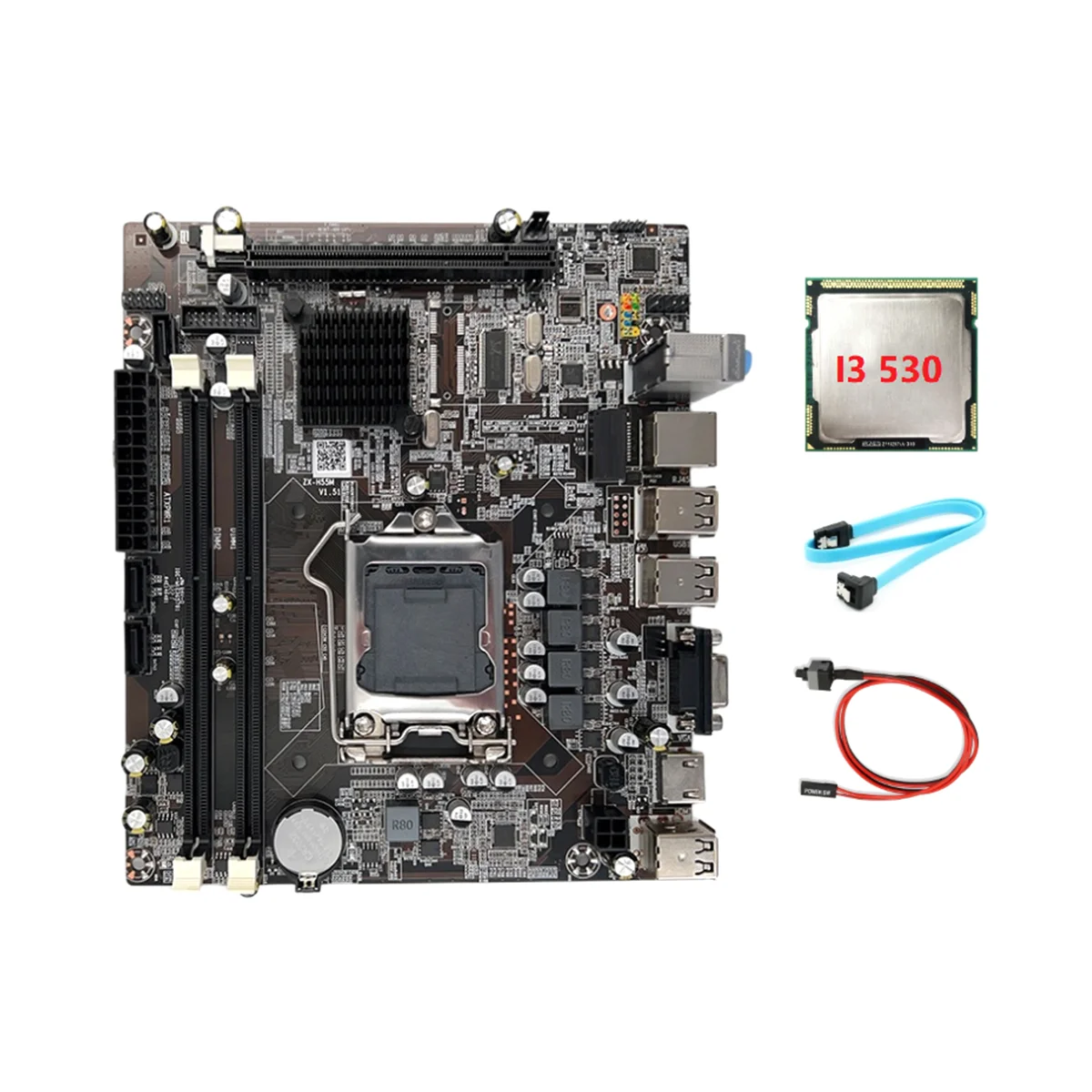 

H55 Motherboard LGA1156 Supports I3 530 I5 760 Series CPU DDR3 Memory Motherboard+I3 530 CPU+SATA Cable+Switch Cable