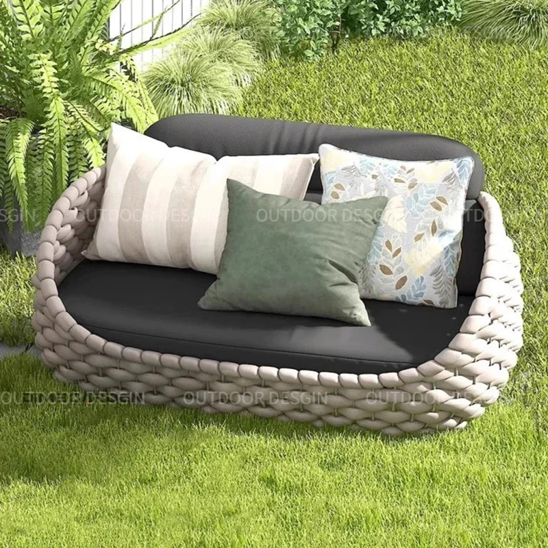 Sofa Outdoor Garden Combination Villa Balcony Garden Coffee Table Terrace Rattan Sun Room Rattan Woven Furniture WKGF