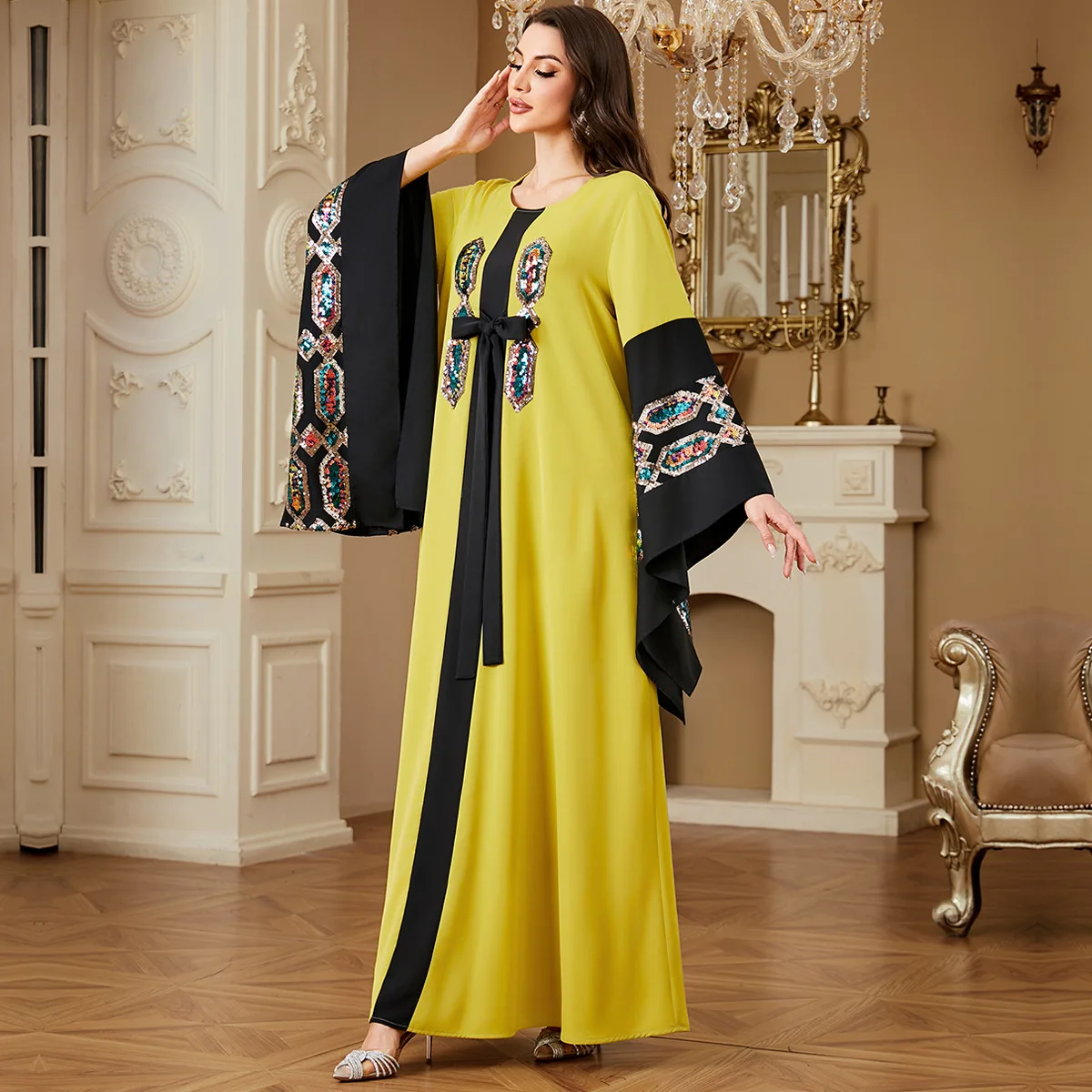 عيد مبارك المرأة المسلمة التطريز الترتر القوس فستا...