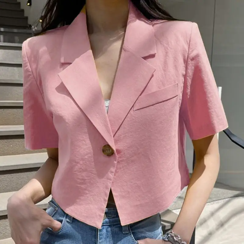 VONDA Elegant Summer Blazer Women Short Sleeve Suit Collar OL Coat 2023 Fashion Outwear Solid Color Casual Button Tunic Tops