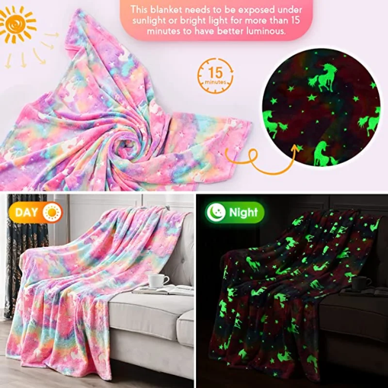 New spacecra Glow in The Dark Blanket Unicorn Gift for Kid Birthday Bedroom Decor Unicorns Toys Soft Cozy Luminous Throw Blanket 2