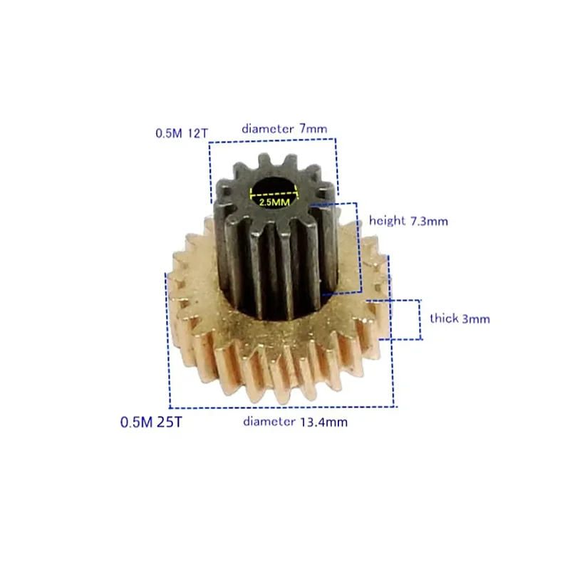 Reduction Gear 0.5M 12T+25T Motor Double Gear Hardware Drive 2.5mm Hole Diameter