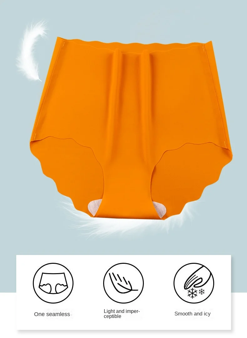 Ice Silk Panties High Waist Underwear Women Belly Seamless Breathable Briefs Girls Large Size Solid Color Sexy Lingeries Ladies