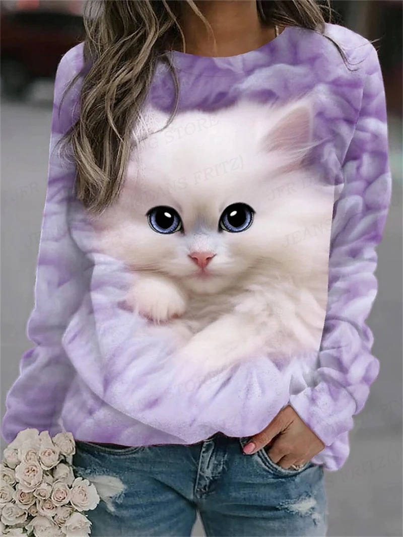 Cute Cat Hoodies Women Fashion Hoodie Animal Cat Print Sweatshirt Kawaii Coats Oversized Hoody Women Sweats Women\'s Clothing Y2k