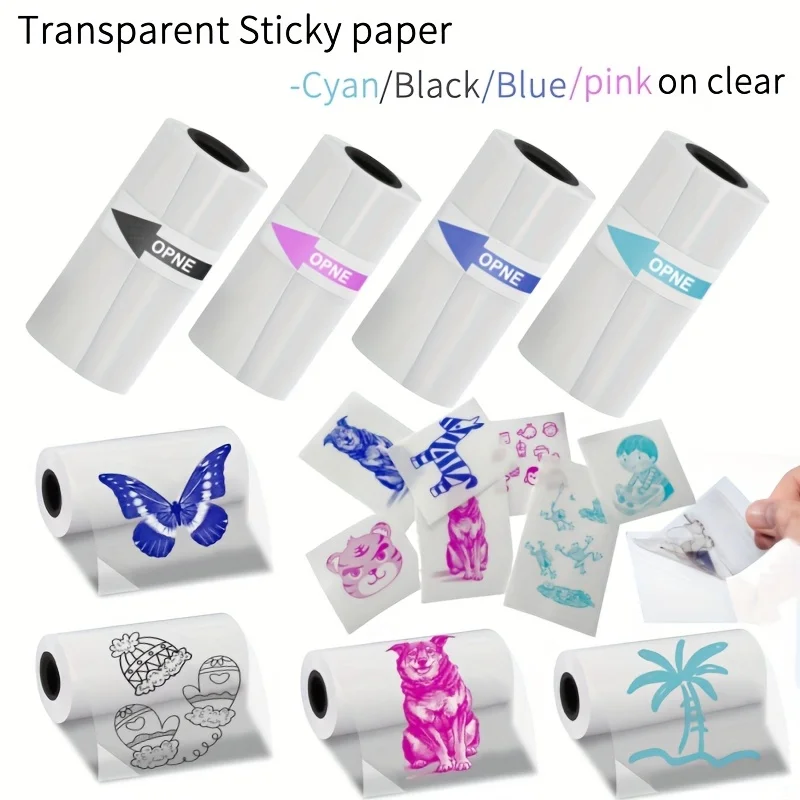 멀티 컬러 & 투명 인쇄 용지 투명 자가 접착 스티커 57mm 무선 미니 감열 프린터와 호환 가능, 스크랩북용