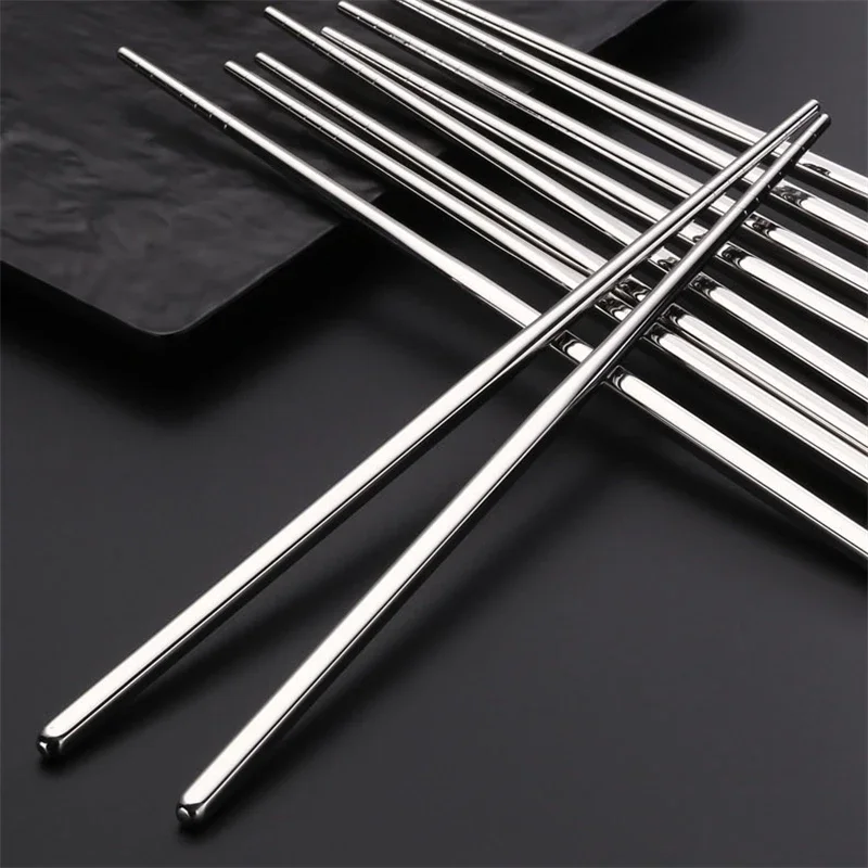 

New Stainless Steel Chopsticks Set Chinese Metal Non-slip Steel Chopstick Kit Reusable Food Sushi Sticks Kitchen Tools