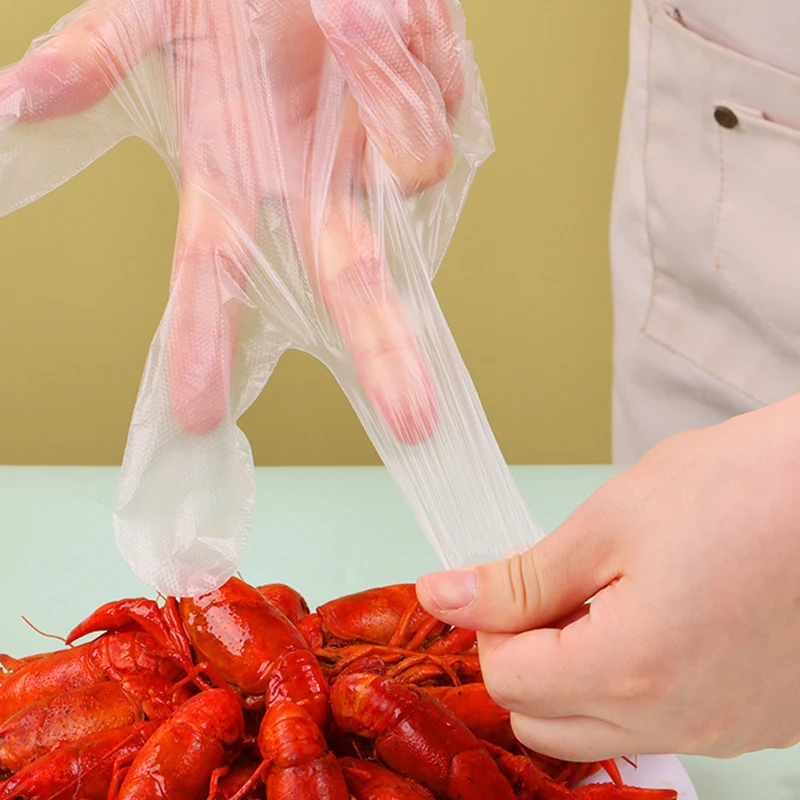 100/200PCS Disposable Plastic Gloves Multifunctional Individually Packaged PE Gloves Kitchen Restaurant Cooking Cleaning Tools
