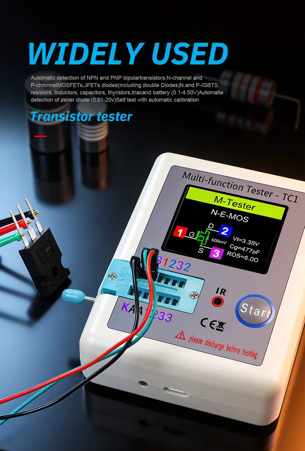 Full Color Transistor Tester Handheld Multi-Function Analyzer for Diodes, Triode