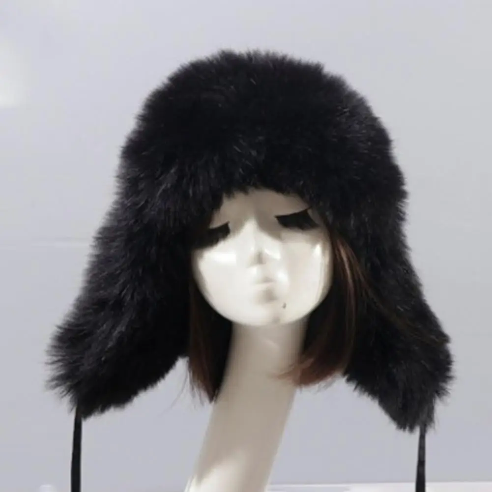 

Earflap Hat Thickened Fluffy Windproof Cute Ball Down Lining Ear Protection Faux Fur Men Women Outdoor Cycling Winter Cap