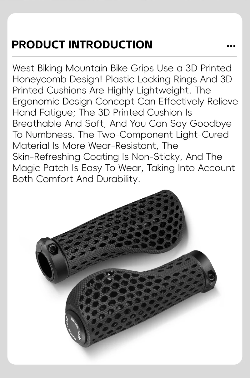 WEST BIKING 3D Printed Bicycle Grips Shock Absorption Mountain Bike Handlebar Cover Professional MTB Ergonomic Handle Grips