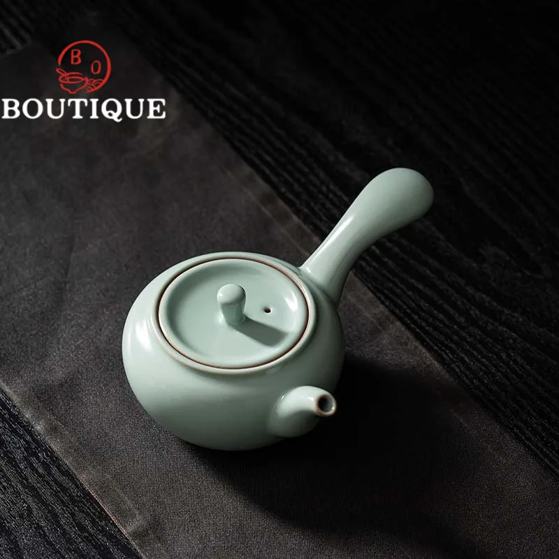 

20ml Japanese Side Handle Teaoot Handmade Ru Kiln Porcelain Pot with Ball Hole Filter Chinese Tea Brewing Kettle Kung Fu Teaware