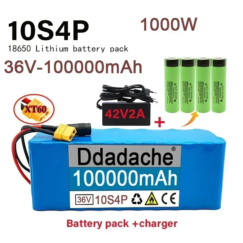

Rechargeable Batterypack 36V10s4p 100Ah10000WLarge Capacity18650LithiumBatteryPackElectricBicycleScooterwith BMSXT60Plug+Charger