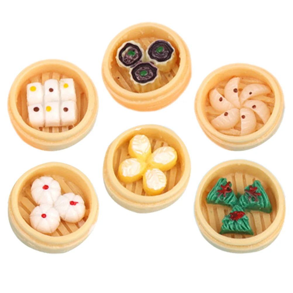 

6 Pcs Food and Toys Resin Small Ornaments Dollhouse Mini Decoration Play Miniature Steamed Bun Model Imitation Buns Steamer