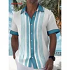 Colorful Stripes Pattern Hawaiian Shirt For Men Color Block 3D Printed Short Sleeve Tops Casual Lapel Aloha Shirts Loose Blouses 5