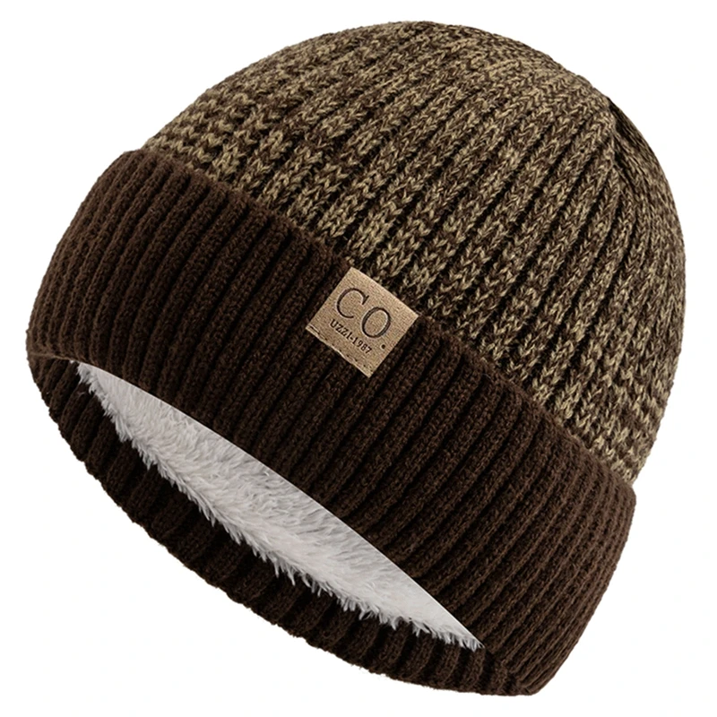 Unisex Two-Tone Fur-Lined Fashion Beanie - Warm Knitted Winter Hat