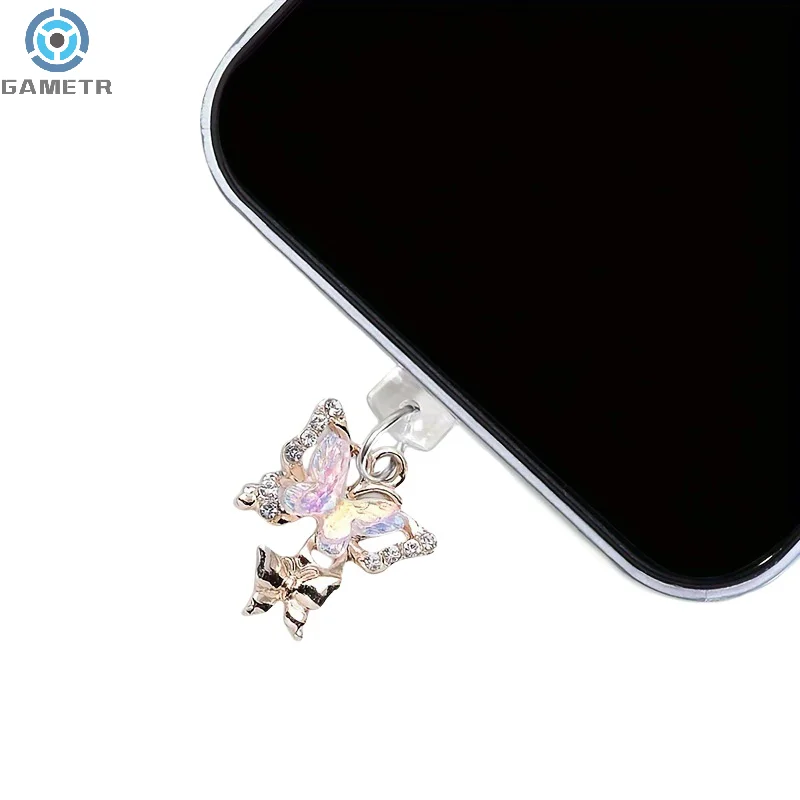 1PC New Butterfly With Artificial Diamonds Accessory Decoration For Phone Type-c Port Mobile Phone Dust Plug Pendant - Image 4
