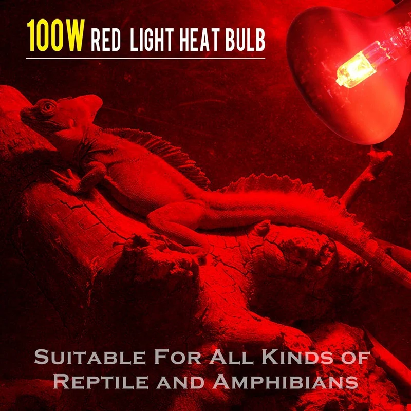 100W 2 Pack Infrared Heat Lamp Bulb Red Light Heat Bulbs For Pet Lizards Bearded Dragons Chameleons Snakes Reptiles & Amphibians