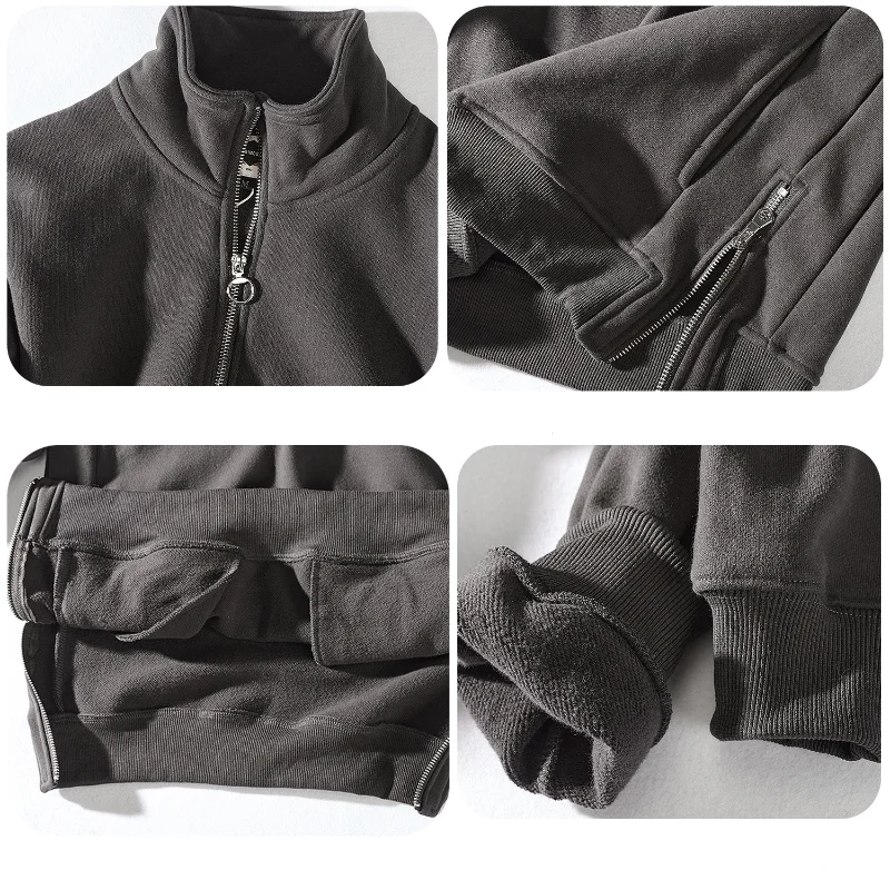 Half-zip High-necked Austrian Fleece Sweater Men's Autumn and Winter Japanese Vintage Solid Collar Loose and Versatile Sports
