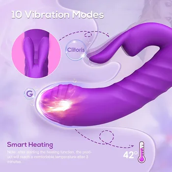 Thrusting Dildo Rabbit Vibrator G Spot Clitoral Stimulator 10 Vibration & 3 Thrust Massager Warming Magic Wand Sex Toy For Women 2