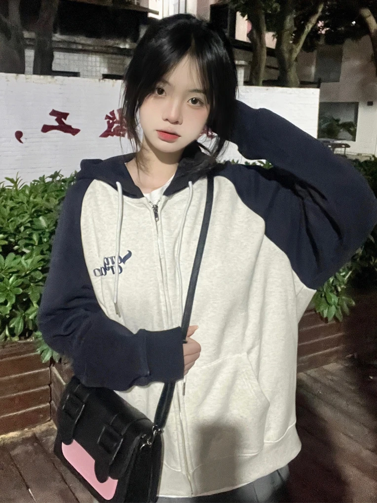 

Autumn Hoodies Women Korean Style Hooded Sweatshirts Female Harajuku Zip Up Hoodie Ladies Vintage Kpop Pocket Coats Streetwear