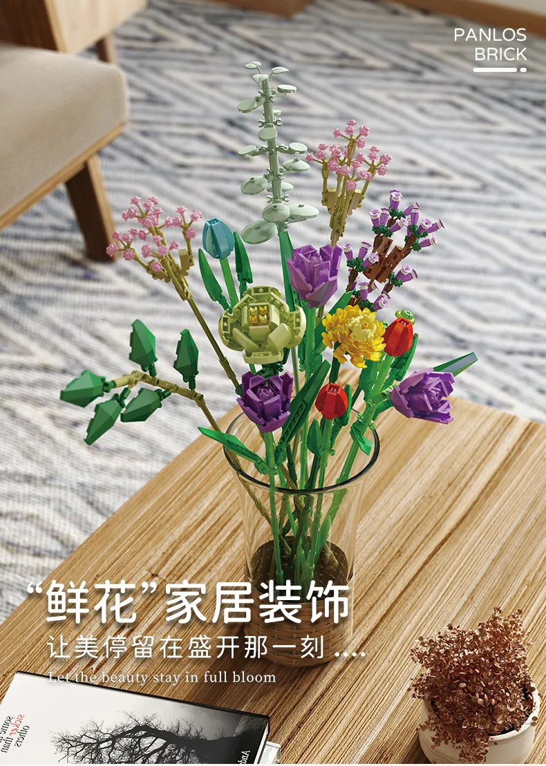 Building Blocks Bouquet Technical Ideas Flowers 1237PCS Moc Romantic Rose Flower Bricks Home Decoration DIY Toys for Girl Gift tegu magnetic blocks