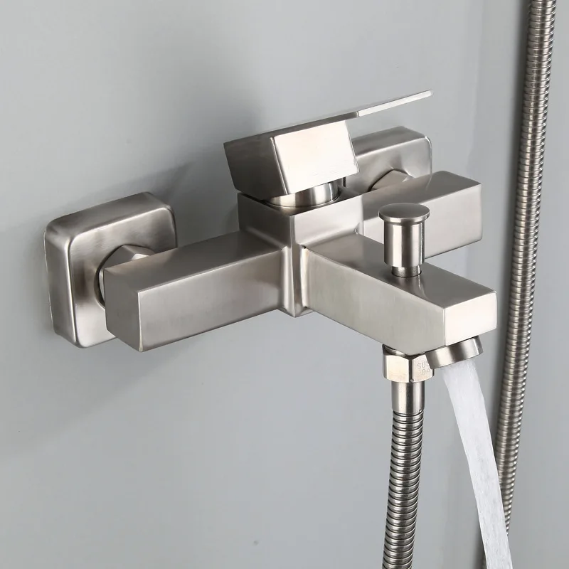 Quadratischer, Bleifreier 304-Edelstahl-Wand-Badewannen-Duschhahn Mit Heißem Und Kaltem Mischer-Duschkopf