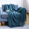 Green Knitted Throw Blanket for Beds with Tassel Gray Blue Solid Textured Plaid Sofa Cover Nordic Bed End Decor Soft Nap Blanket 2