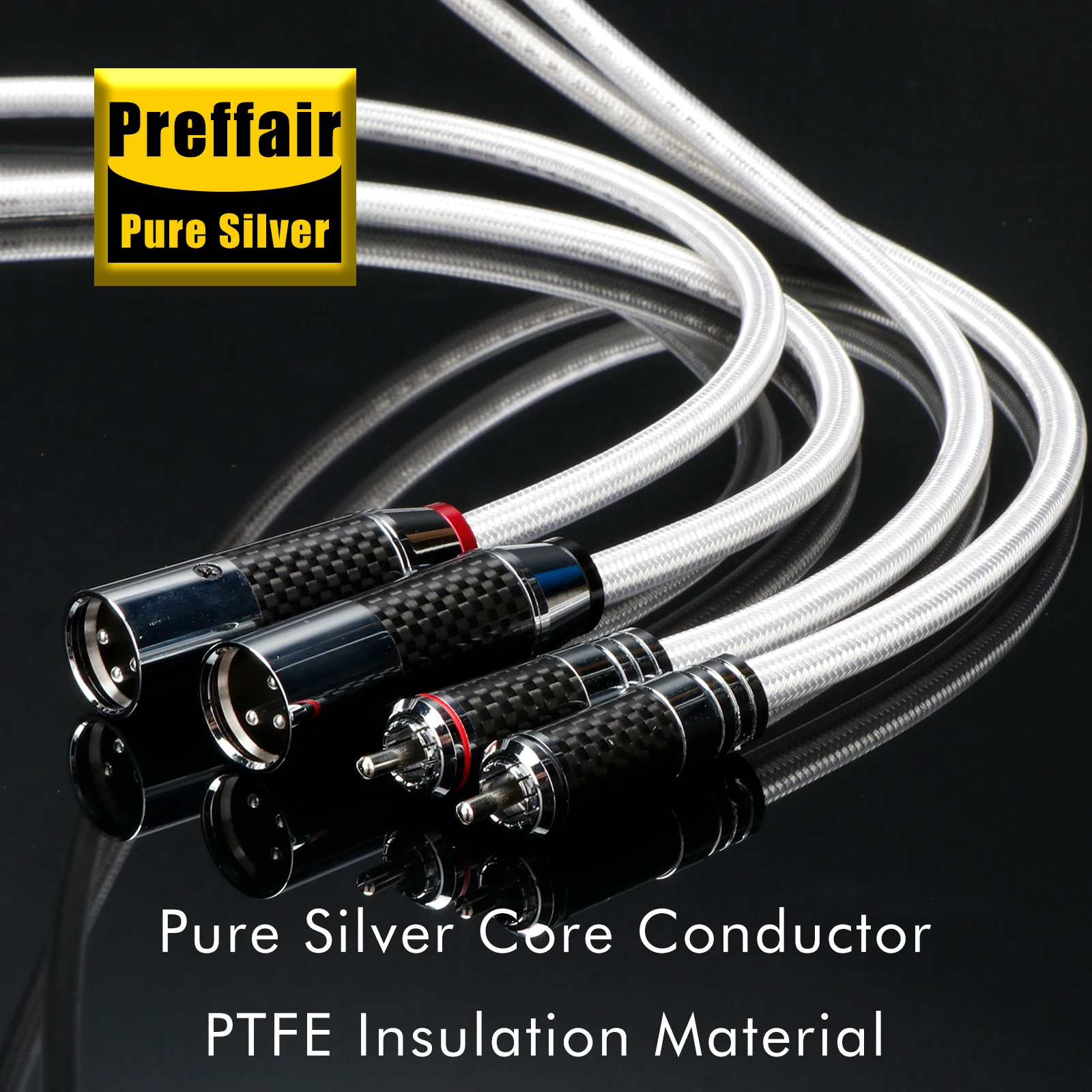RCA-Kabel HiFi 5N Reines Silber RCA-Stecker-zu-Stecker-Kabel 18AWG Massiver PSS Reiner Silberkern RCA-Audiokabel Kohlefaser-Stecker preffair – Detail 8