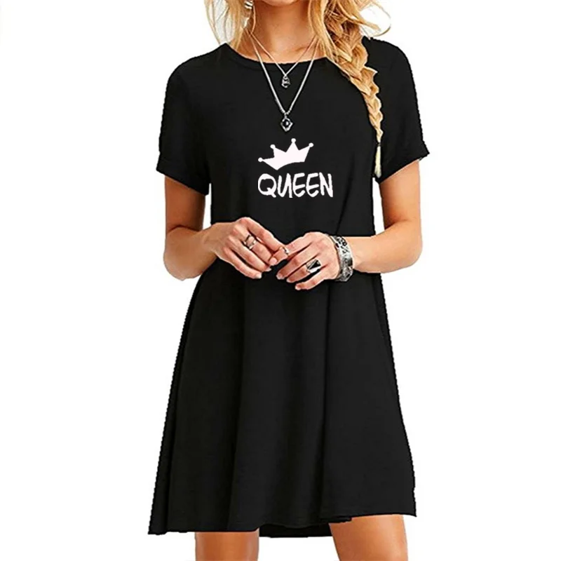 

Bikinis Secret Summer Short Sleeve Cool Long T-shirt Women Mini Dresses Above Knee Shirt Dress Fashion Queen Printed Dresses