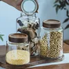 New Small Glass Storage Jars with Airtight Lids, coffee container with Wooden Lid, Glass Pantry Canister for Beans, Rice,Sugar 1