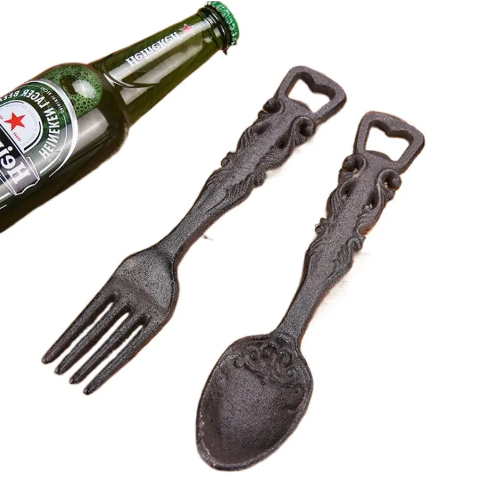 

Vintage Cast Iron Bottle Opener Rustic Spoon Fork Shape Beer Bottle Opener Cabin Craft Decor